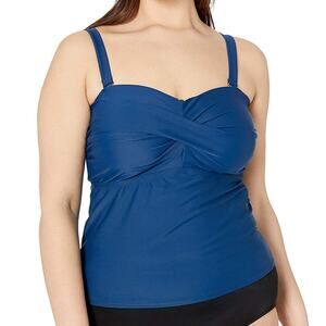 Catalina Women's Navy-Blue Twist Bandeau Tankini Swim Top Size 1X